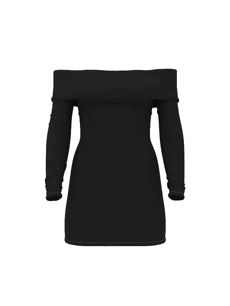 All-Day Soft Ribbed Off-The-Shoulder Mini Dress