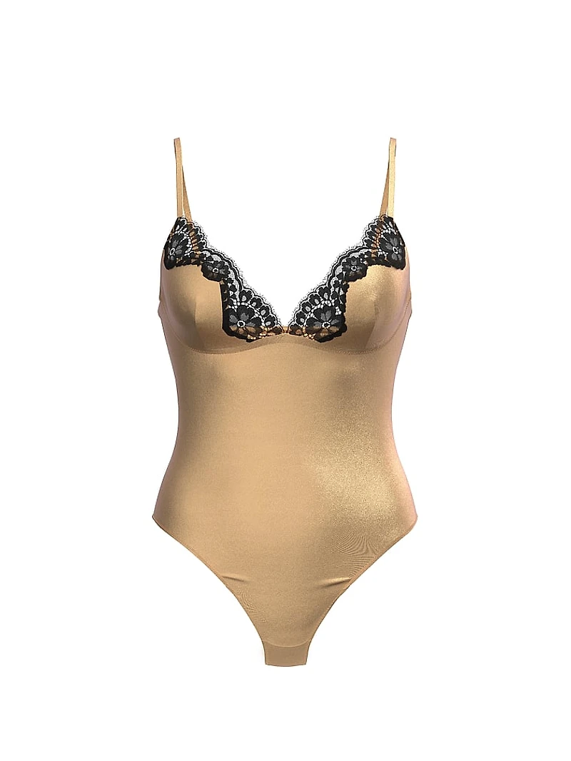 Satin Lace-Trim Bodysuit