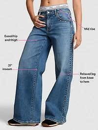 Denim by PINK Mid-Rise Baggy Wide-Leg Jeans