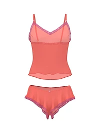 Chiffon Lace-Trim Cami & Flutter Shorts Set