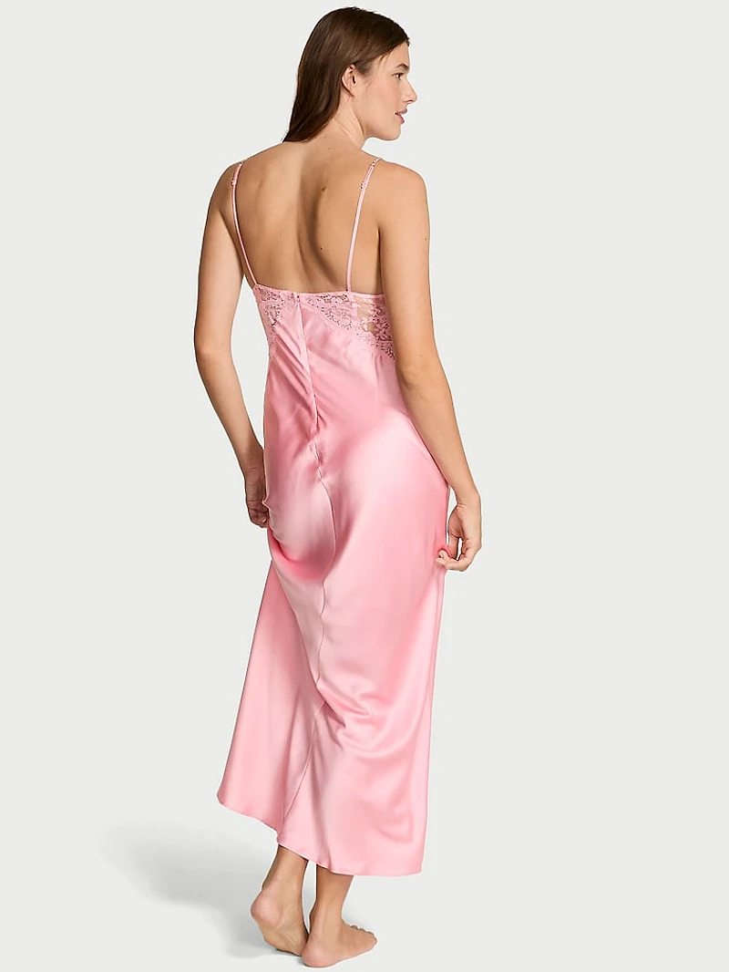 Twinkle Satin & Lace Long Slip Dress