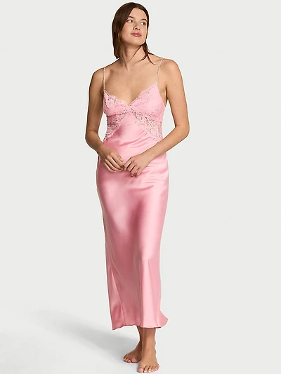 Twinkle Satin & Lace Long Slip Dress
