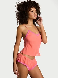 Chiffon Lace-Trim Cami & Flutter Shorts Set