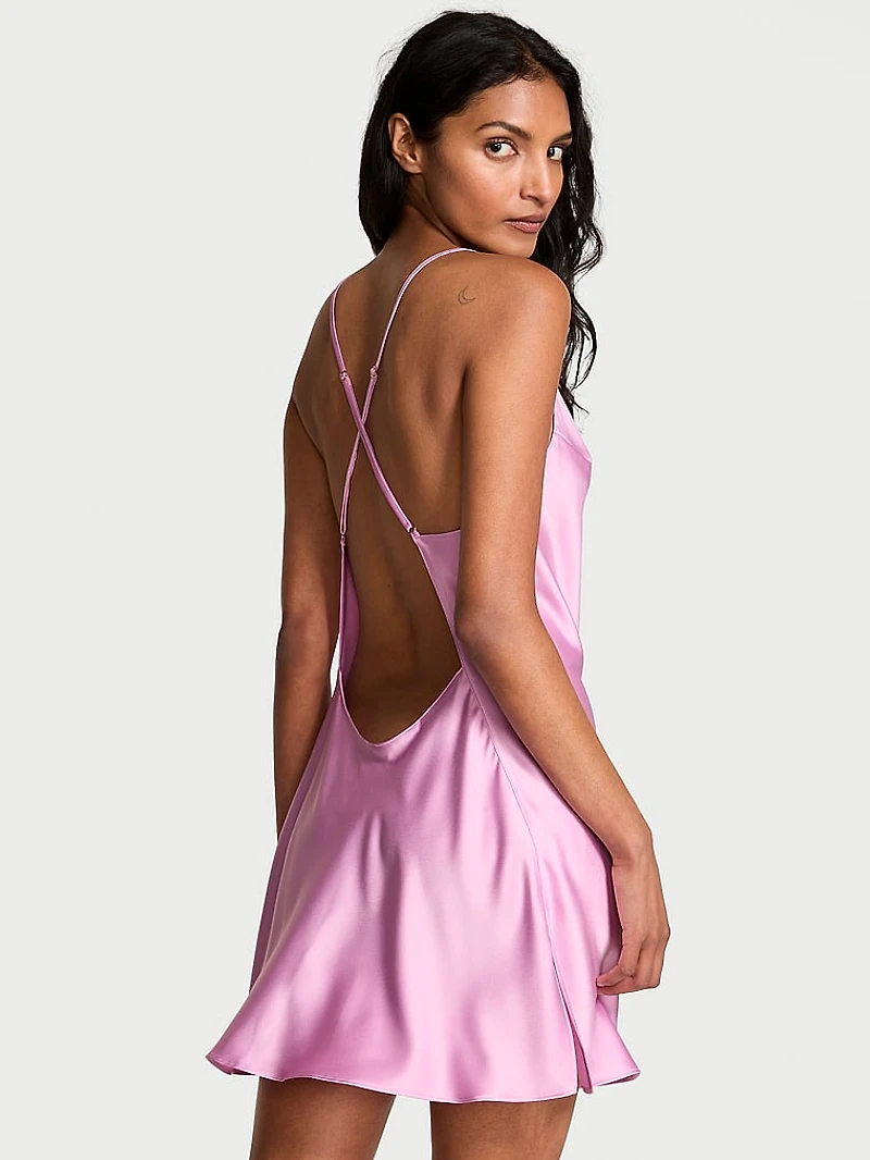Satin Open-Back Slip Dress