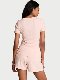 Heart Pointelle Short-Sleeve Henley & Shorts Set