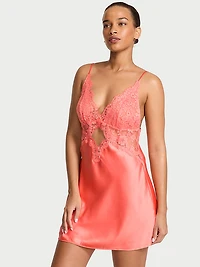 Satin & Lace Cutout Slip Dress