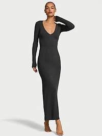 SoSoft™ Modal Ribbed Deep-V Long-Sleeve Maxi Dress