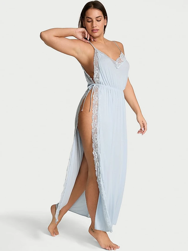 knee length dresses for ladies Stolen Stores Swan Maxi Slip Lace Dress in Dusty Green