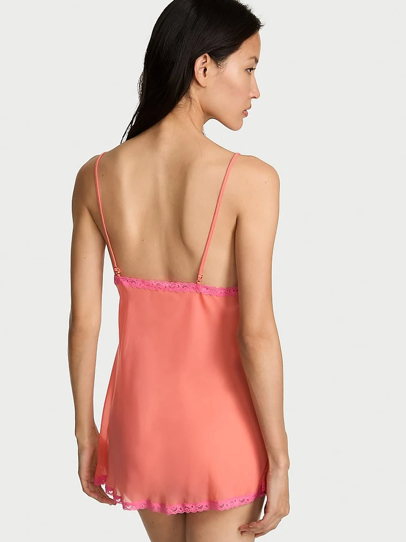 Chiffon Lace-Trim Mini Slip Dress