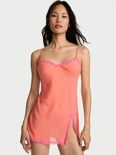 Chiffon Lace-Trim Mini Slip Dress