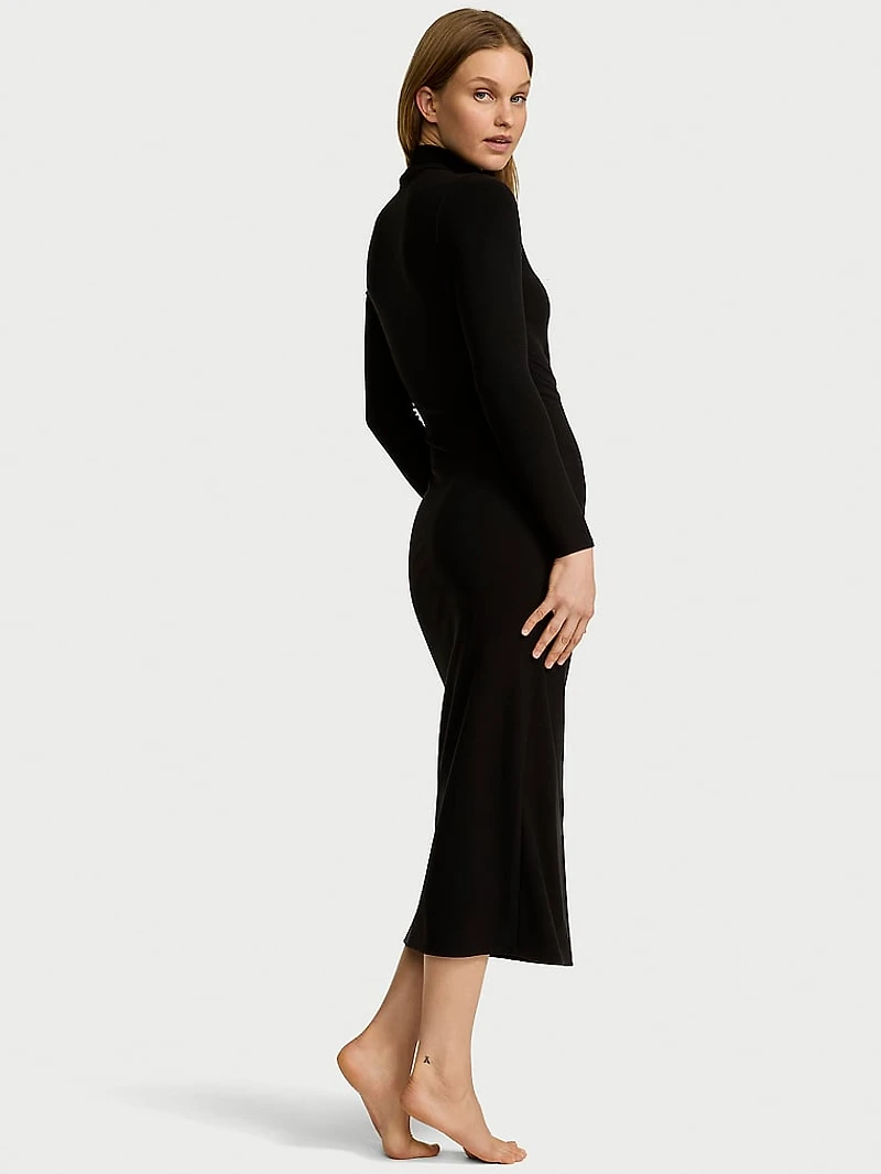Shapewear by Victoria Smoothing Rib Long-Sleeve Turtleneck Maxi Dress