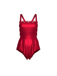 Satin Lace-Trim Square-Neck Flutter Romper