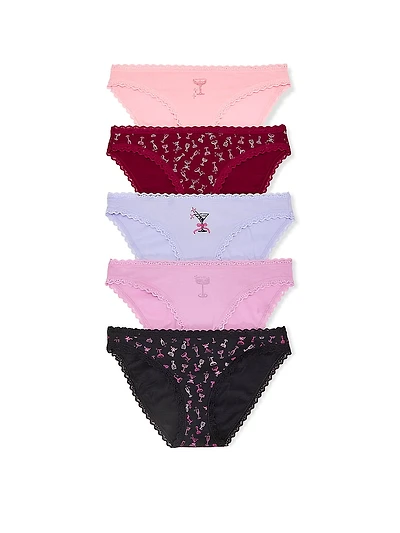 5-Pack Stretch Cotton Lace-Trim Bikini Panties