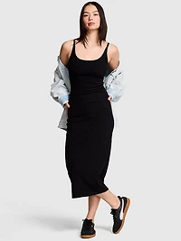 All-Day Soft Rib High-Neck Midi Dress