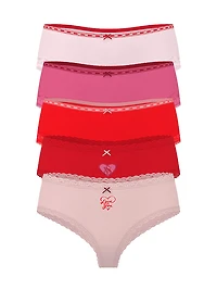 5-Pack Cotton Lace-Trim Cheeky Panties