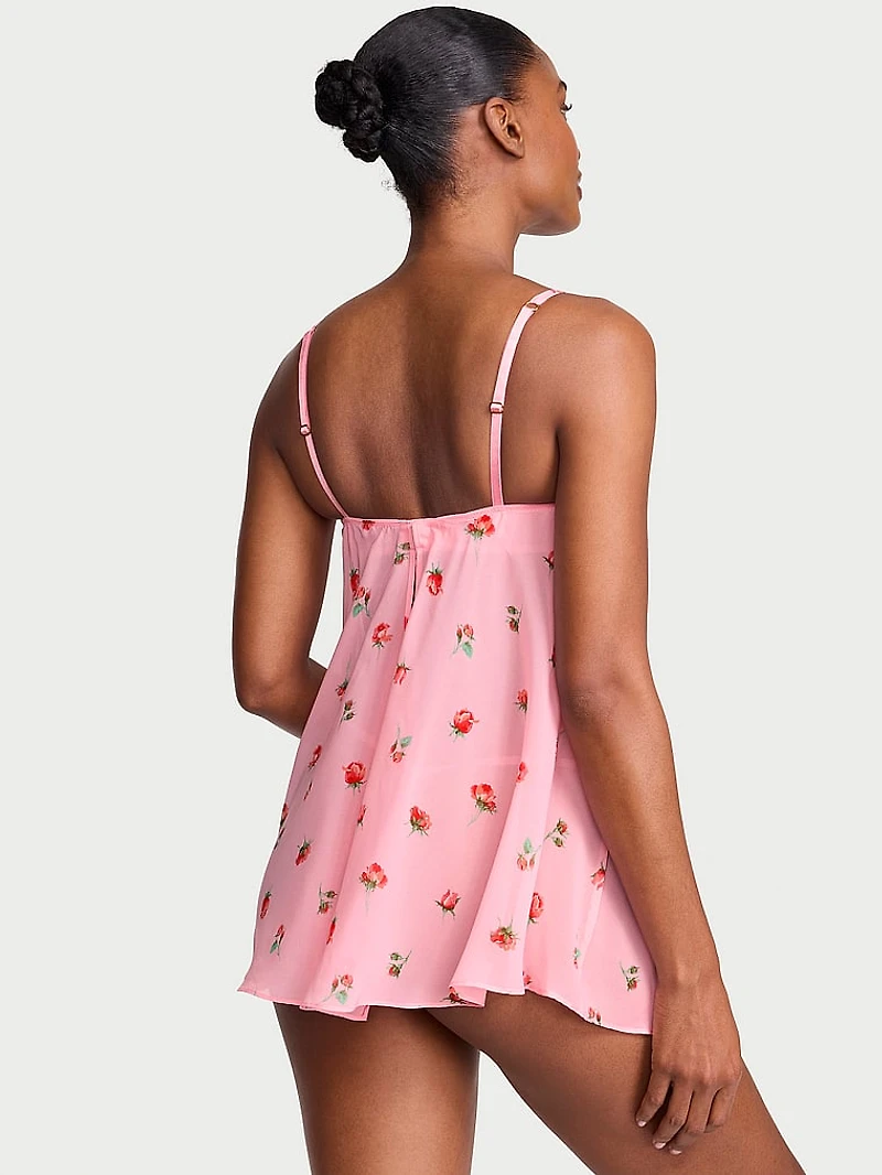 Chiffon Unlined Balconette Babydoll Set