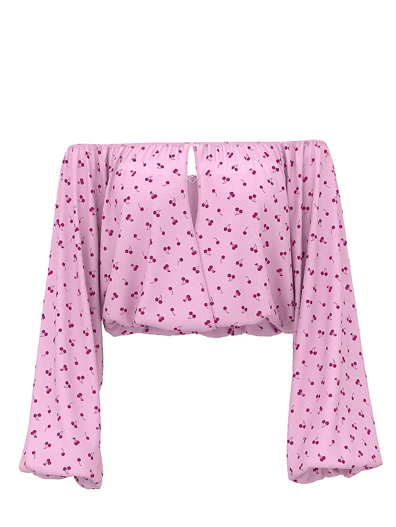 Chiﬀon Long-Sleeve Oﬀ-The-Shoulder Top