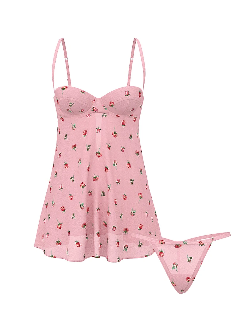 Chiffon Unlined Balconette Babydoll Set