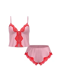 Satin Lace-Trim Flyaway Cami & Flutter Shorts Set