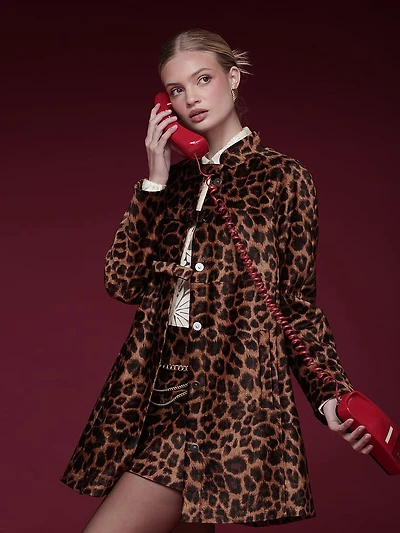 Bonded Velvet Leopard Jacket with Bow Detail