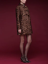 Bonded Velvet Leopard Jacket with Bow Detail