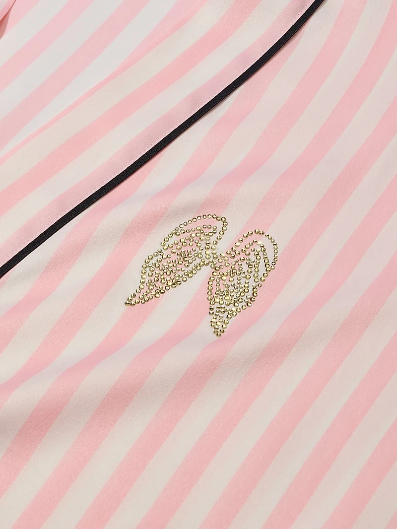 Signature Satin Short Piped Robe