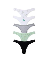 5-Pack Stretch Cotton High-Leg Scoop Thong Panties