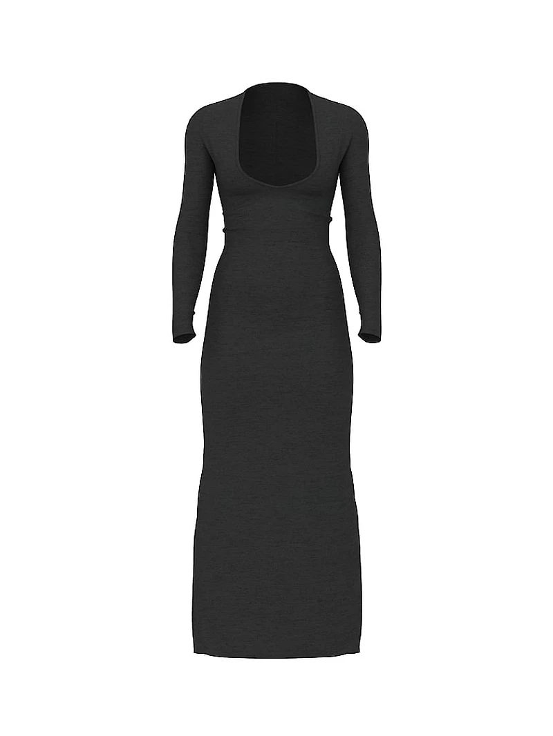 SoSoft™ Modal Ribbed Deep-V Long-Sleeve Maxi Dress