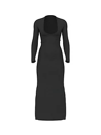 SoSoft™ Modal Ribbed Deep-V Long-Sleeve Maxi Dress