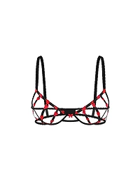 Heart Embroidery Strappy Open-Cup Demi Bra