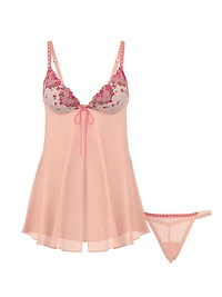 Hearts & Roses Embroidery Babydoll Set
