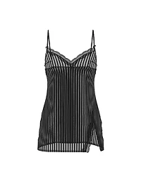 Tease Sheer Stripe Lace-Trim Mini Slip Dress