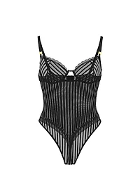 Tease Sheer Stripe Lace-Trim Cupped Bodysuit
