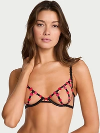 Heart Embroidery Strappy Open-Cup Demi Bra