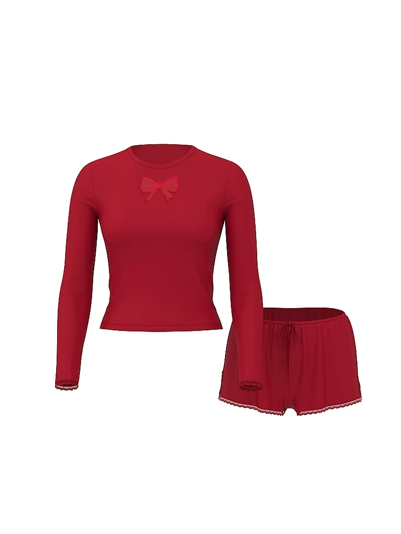 SoSoft™ Modal Bow Long-Sleeve Tee & Short Set