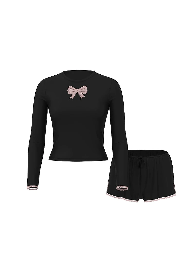SoSoft™ Modal Bow Long-Sleeve Tee & Short Set