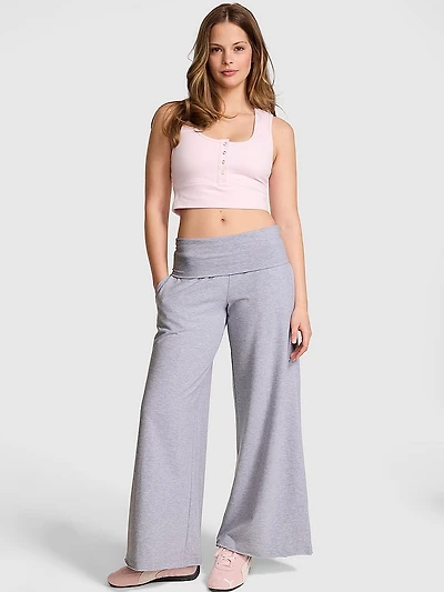 All-Day Cotton Foldover Wide-Leg Pants