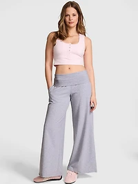 All-Day Cotton Foldover Wide-Leg Pants