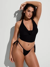 Beachwear Mesh Cowl-Neck Halter Top