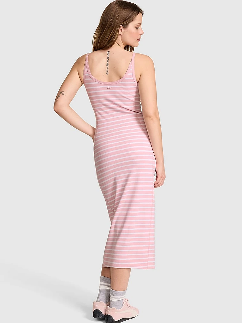 All-Day Soft Rib High-Neck Midi Dress