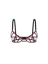 Heart Embroidery Strappy Open-Cup Demi Bra