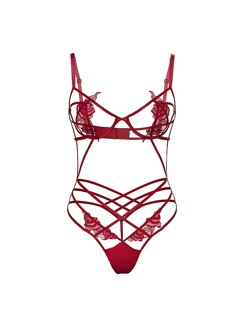 Scarlet Rose Shine Strappy Open Teddy