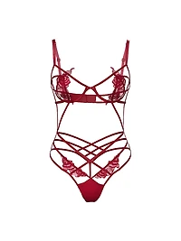 Scarlet Rose Shine Strappy Open Teddy