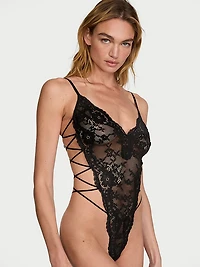 Lace Strappy Triangle Crotchless Teddy
