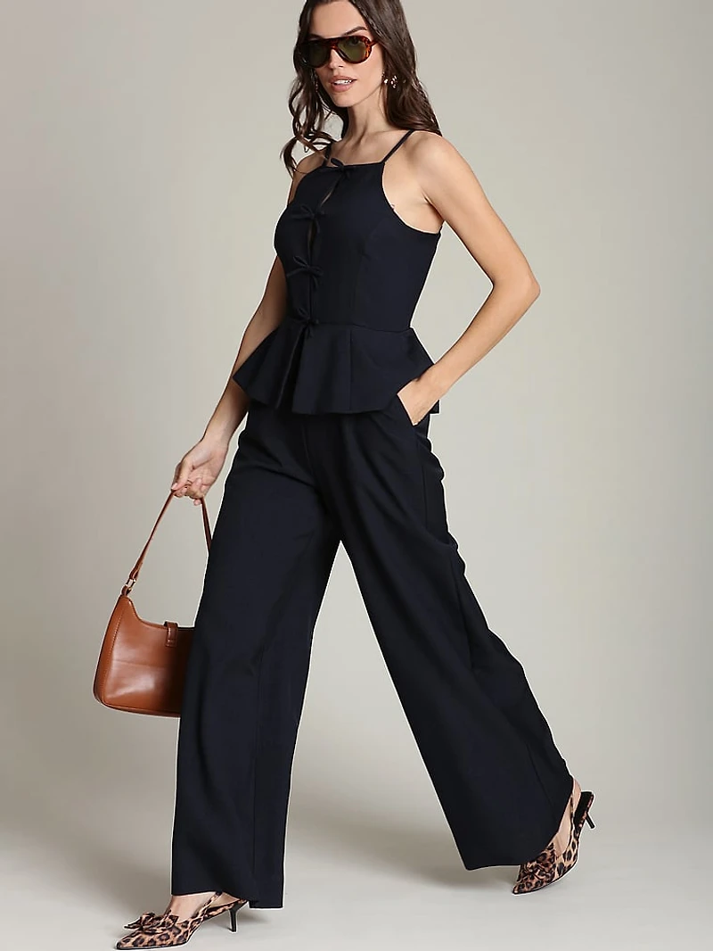 Bow-Front Peplum Wide Leg Jumpsuit