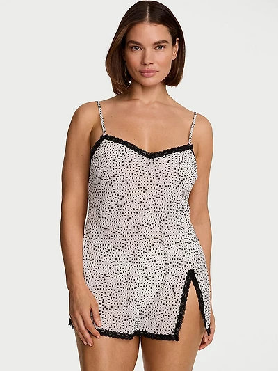 Chiffon Lace-Trim Mini Slip Dress