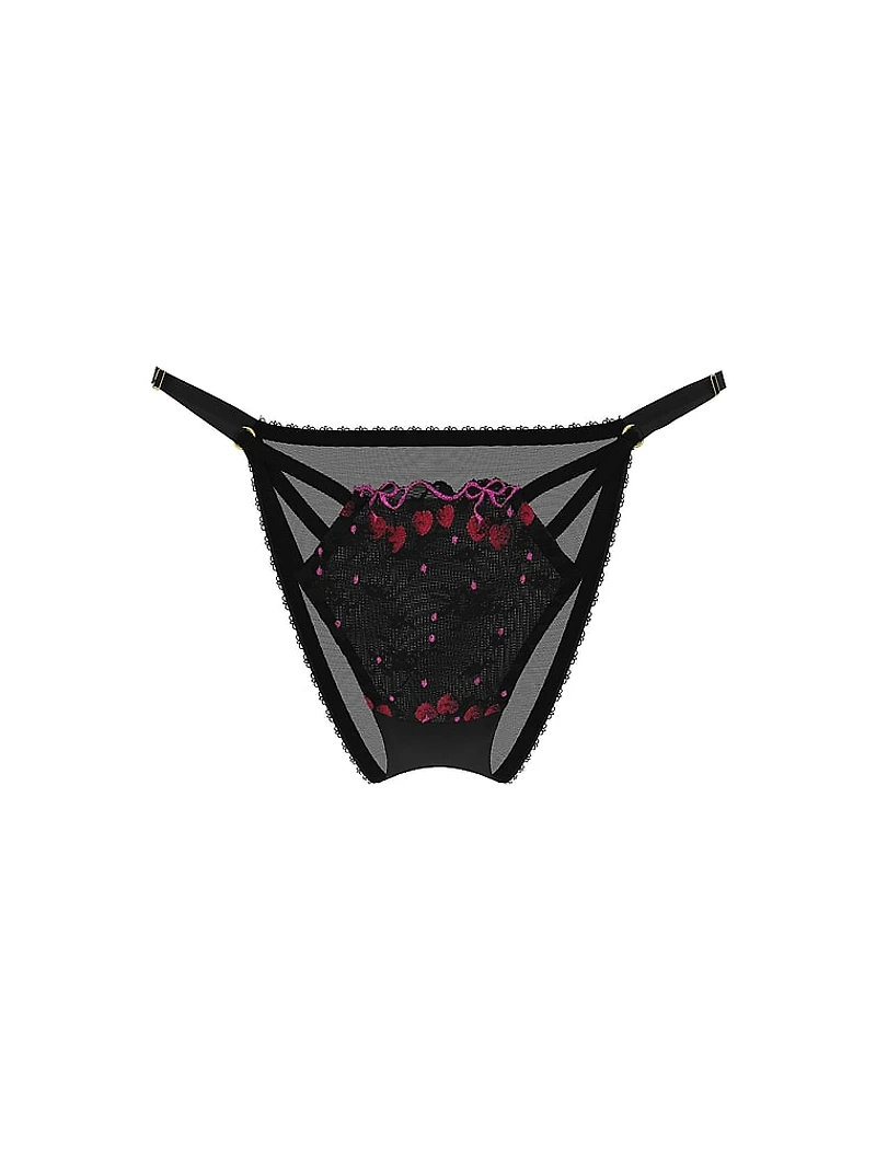 Cherry Pop Embroidery Strappy Brazilian Panty