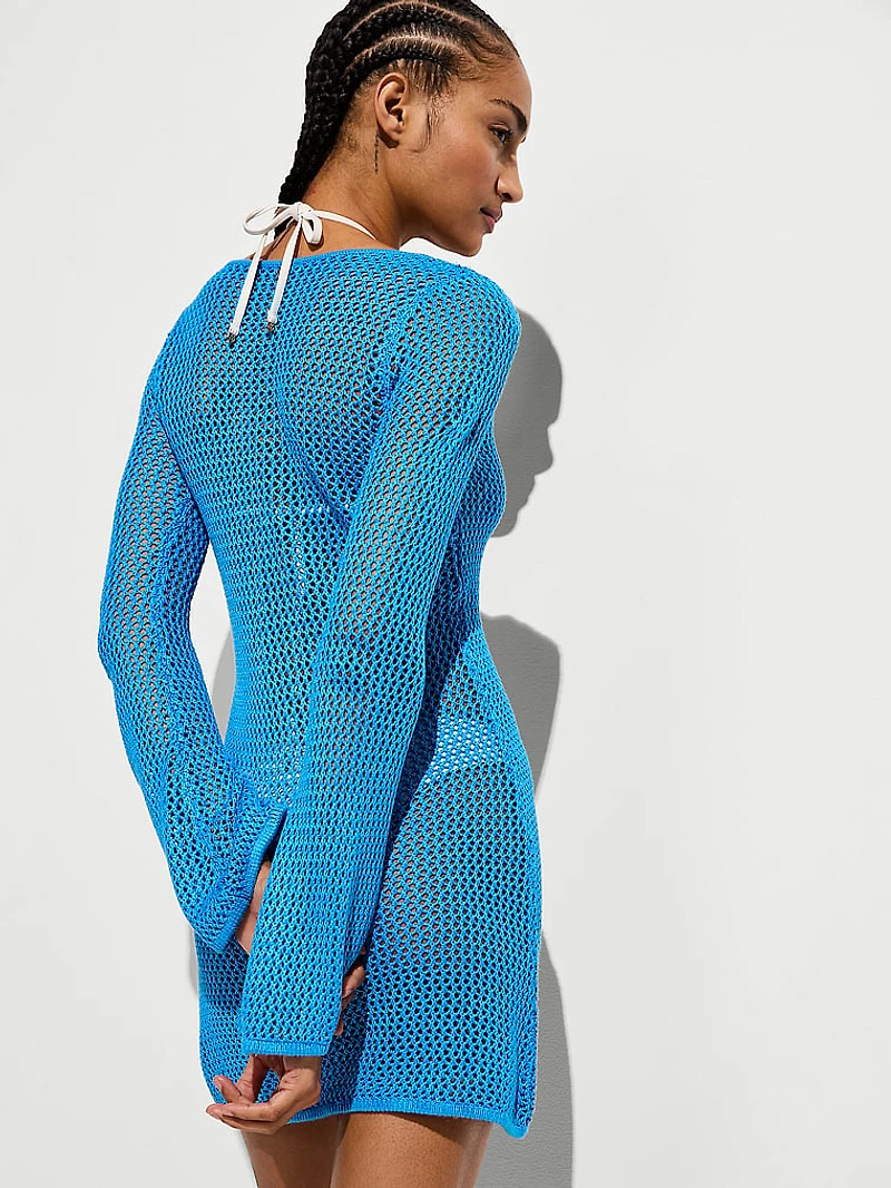 Beachwear Crochet Long-Sleeve Mini Dress