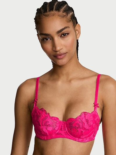 Wicked Hearts & Roses Embroidery Unlined Balconette Bra