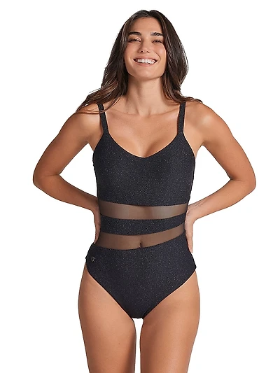 One-Piece Slimming Swimsuit With Sheer Cutouts